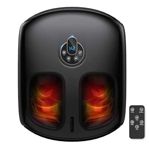 HTM Foot Massager with Heat, 4 Modes & Vibration & Compression & Rolling for Feet Toes Relief, Electric Shiatsu Foot Massager with Remote, Fits Up to Men's Size 12, Gift for Women Men Father's Day