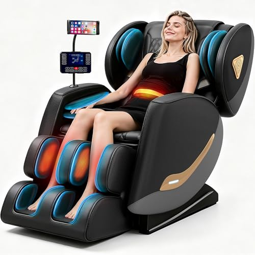 GOLD TIME Massage Chair Full Body and Recliner, Zero Gravity Massage Chairs, 10 Fix Rollers, Airbags, Heating, Foot Massage, Auto Modes, Bluetooth Speaker and Touch Control Screen for Home and Office (Black)
