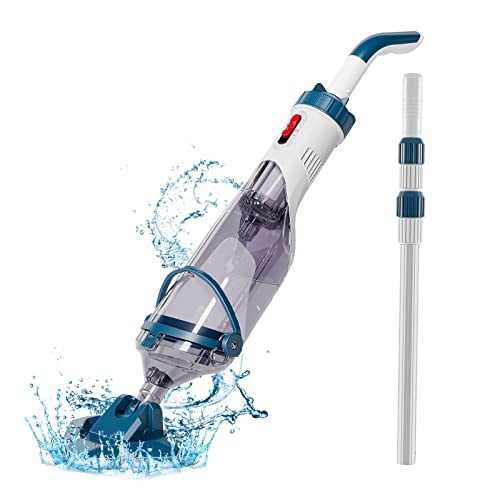 Enhulk Pool Vacuum for Above Ground Pool with a Telescopic Pole, Running time up to 1H, Handheld Rechargeable Pool Cleaner with Powerful Suction up to 18.5 gallons/min, Ideal for Leaves & Debris, PC10