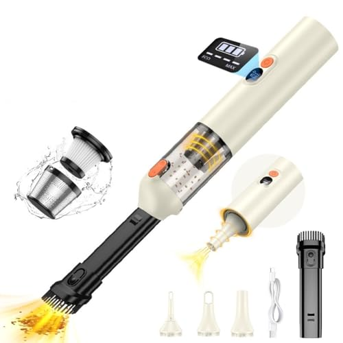 Ebooine Car Vacuum Portable, Handheld Vacuum Cleaner Cordless 14000Pa 4-in-1 Small Vacuum, Blow & Suction 2 in 1, Up to 30 Mins Runtime, Cordless Vacuum Cleaner for Car and Home(Beige)
