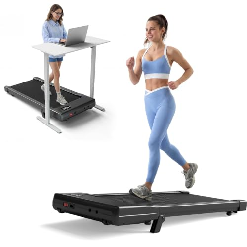 DeerRun Walking Pad Treadmill, 7% Incline Foldable Treadmill with Handlebar Matte Black