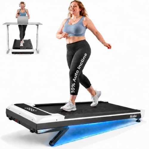 Niceday Walking Pad Treadmill with 10% Auto Incline, 400lbs Capacity, Under Desk Treadmill for Home Office, 3HP Super Quiet, Magnetic Remote & Preset Goal, White