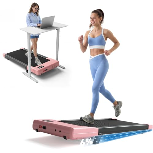 DeerRun Under Desk Walking Pad Treadmill with 6% Manual Incline, 0.6-3.8 MPH Walking Speed, 2.5 HP, 300 lb Capacity, App & Remote Control, for Home Office & Small Spaces