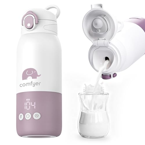 Comfyer Portable Baby Bottle Warmer for Travel, Portable Milk Warmer with Fast Heating & Long Battery Life, Instant Breast Milk, Formula/Water Bottle with 12 Ounces Big Capacity, Baby Flask for Vehicle