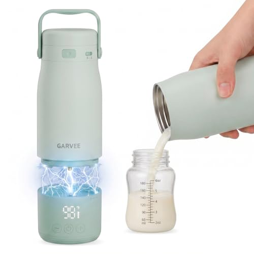 Garvee Portable Bottle Warmer for Travel - 17oz Baby Milk Warmer with 1°F Precise Temp Control & LED Display, Breast Milk Warmer with 316 Stainless Steel, Dishwasher Safe & USB-C Rechargeable