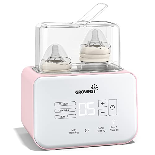 GROWNSY Baby Bottle Warmer, Gronwsy 8-in-1 Fast Milk Warmer with Timer Breastmilk or Formula, Fits 2 Bottles, Accurate Temperature Control, with Defrost, Sterili-zing, Keep, Heat Baby Food Jars Function