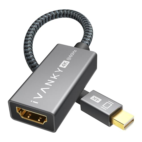 IVANKY 4K Active Mini DisplayPort to HDMI Adapter, 4K@60Hz, Thunderbolt 1&2 to HDMI Super Slim, Mini DP to HDMI Adapter for MacBook Air/Pro, Surface Pro/Dock/Book, Monitor, Projector-Light Grey
