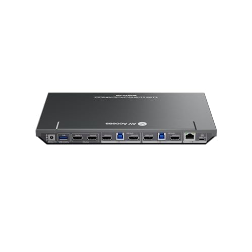 v AV Access KVM Switch Dock 4 Computers 2 Monitors, 4K HDMI KVM Switch Dual Monitor, Type-C 65W Charging for Laptop, Ethernet, EDID, Hotkey Switch, USB-C MST Dual 4K@60Hz, 1080P@240Hz, 2K@144Hz