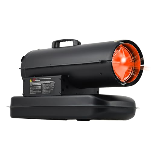 GarveeTech Forced Air Kerosene Diesel Heater, 70000 BTUs Kerosene Space Forced Heater w/Thermostat, 5 gal Tank, Handle, for Construction Sites, Warehouses, Workshops, 120v/60Hz