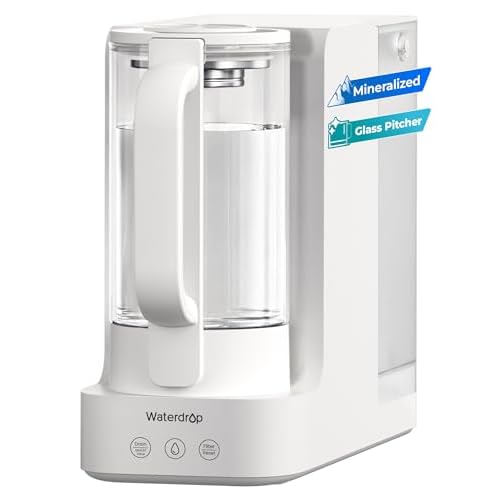 Waterdrop C2SL Reverse Osmosis Water Filter Countertop, Mineral RO System | 7-Stage RO Water Filtration System with Autofill Glass Pitcher, NSF/ANSI 372 Certified, 3:1 Pure to Drain, Compact Design