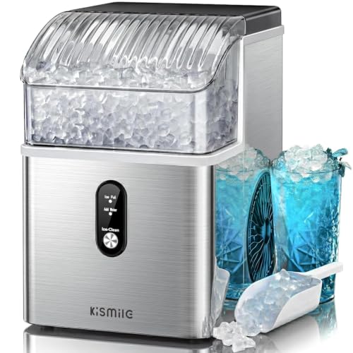 Kismile Nugget Ice Maker Countertop, 35 lbs/Day, Stainless Steel | Portable Sonic Ice Maker & Pebble Ice Machine, First Ice in 7 Mins, 43 dB Quiet, One-Touch Self-Cleaning for Home & Office