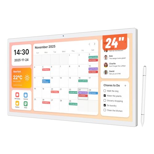 RIXZSIW 24 Inch Touchscreen Digital Calendar, Wall Planner, Desktop Smart Electronic Calendar, 8GB+128GB Android OS, Supports Google Play Apps, Office Desk Assistant & Family Schedules, Wall/Desk Stand