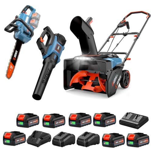 SENIX 40V 18" Snow Blower +350 CFM Leaf Blower +10" Brushless Chainsaw