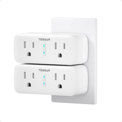 TESSAN 2 Pack Smart Plug, WiFi Dual Socket Outlet | Alexa and Google Home Compatible, Remote Control with Timer Function, Voice Control, Surge Protection, 2.4GHz WiFi Only