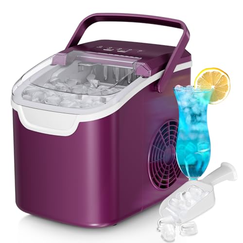 Antarctic Star Countertop Ice Maker Machine, 8 Ice Cubes in 6 mins, 26lb/Day Bullet Ice with 2 Sizes- Portable Mini, Energy Saving & Basket/Scoop for Home/Party/Travel/Camping/Bar,Purple | 8 bullet ice in 6min, 2 sizes, energy-saving, portable handle, Self-Cleaning, basket/scoop for Home/bar/RV/camping. Purple