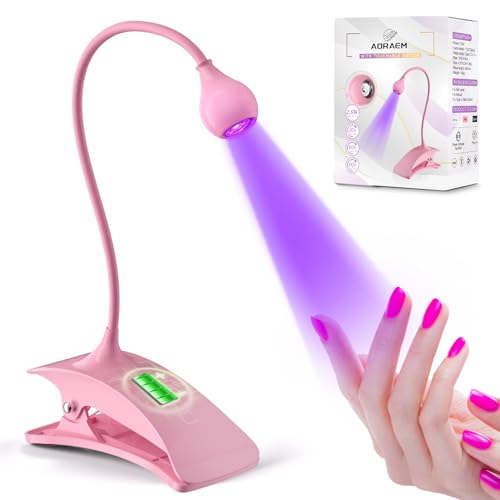 AORAEM UV Nail Lamp, Rechargeable Gooseneck UV Light for Gel Nails | Flash Cure Lamp Nail Dryer with Clamp, Portable LED Gel Light 3 Level Timing Home Professional DIY Manicure Salon (Pink)