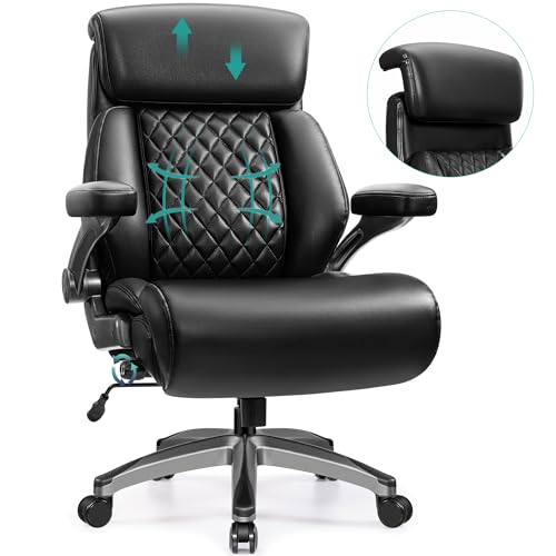 HeroSet 500lbs Executive Office Chair, Big and Tall Home Desk Chairs for Large People, Heavy Duty PU Leather Computer Gaming Chair with Adjustable Lumbar Support & Armrests, Thick Padding for Comfort