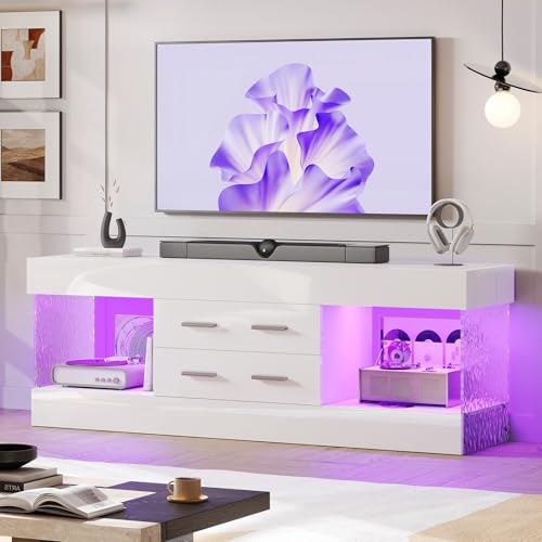 Bestier Modern TV Stand for 65 Inch TV, White Entertainment Center