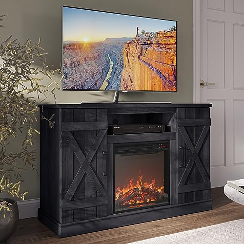 BELLEZE Veropeso 47" TV Stand with 18" Electric Fireplace - Rustic Grey