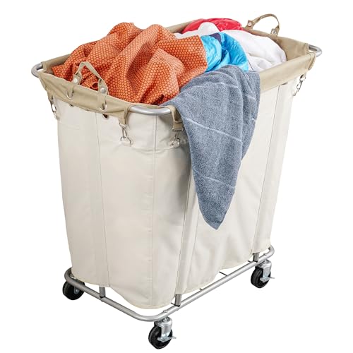 PLKOW 320L Rolling Laundry Cart with Wheels, Beige | Waterproof Oxford bags, sturdy steel frames, and swivel casters support easy laundry sorting, storage, and transport