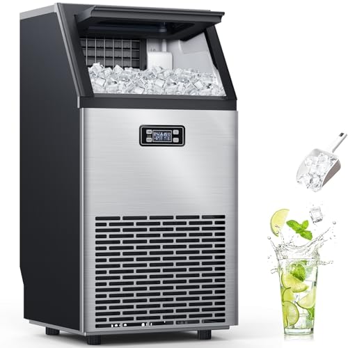 Electactic Commercial Ice Maker Machine,100lbs/24H | Stainless Steel Ice Machine,33lbs Storage, Auto Self-Cleaning Freestanding Ice Maker for Bar/Cafe/Restaurant