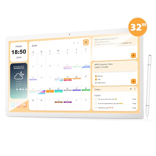 RIXZSIW MWE 32 Inch Touchscreen Digital Calendar, Wall Planner, Desktop Smart Electronic Calendar, 8GB+128GB Android 13, Supports Google Play Apps, Office Desk Assistant & Family Schedules, Wall/Desk Stand
