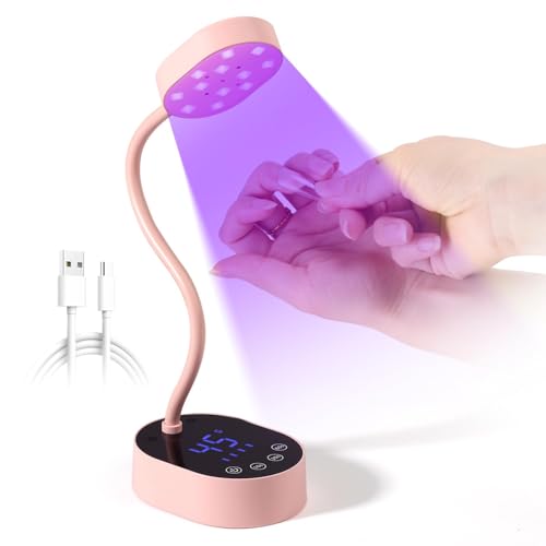 AORAEM UV Nail Lamp, Gooseneck Mini UV Light for Gel Nails | Rechargeable LED Flash Cure Lamps with 4 Timer & Auto Sensor, Quick Dry Professional Nail Dryer for Salon Home DIY Use, Pink