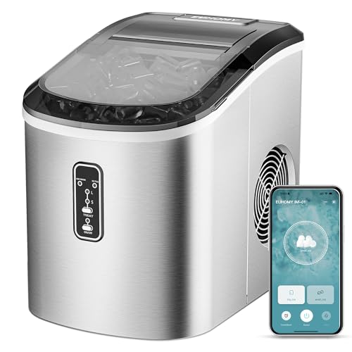 EUHOMY Smart Ice Makers Countertop -26lbs in 24 Hours, 9 Cubes Ready in 8Mins, Self-Cleaning Countertop Ice Maker, Portable Ice Maker with Ice Scoop and Basket, Perfect for Home/Kitchen/Office(Sliver