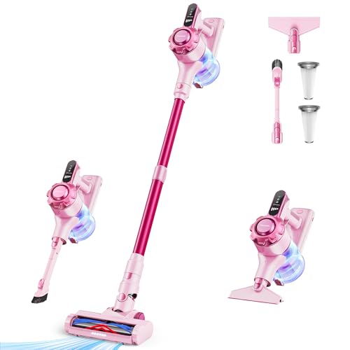 Trucozie Cordless Vacuum Cleaner, 8-in-1 Lightweight Stick Vacuum with 45mins Runtime, Powerful Suction, Vacuum Cleaners for Home, Hardwood Floors, Carpet, Pet Hair, Pink