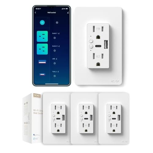 MOES Smart USB Wall Outlet Receptacle with Type-C & Type-A Charger, 2.4GHz Wi-Fi in-Wall Plug Socket 4 Pack, Remote Individual Control On/Off 15Amp, No Hub Required