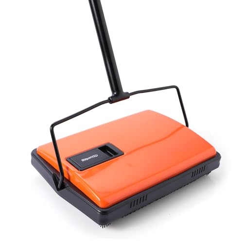 CLEANHOME Manual Carpet Sweeper For Pet Hair and Dust Remove | Rotating Brush Floor Sweeper, Lightweight Push Broom for Classroom Rugs, Non-Electric Lint & Crumb Cleaner, One-Touch Dumping
